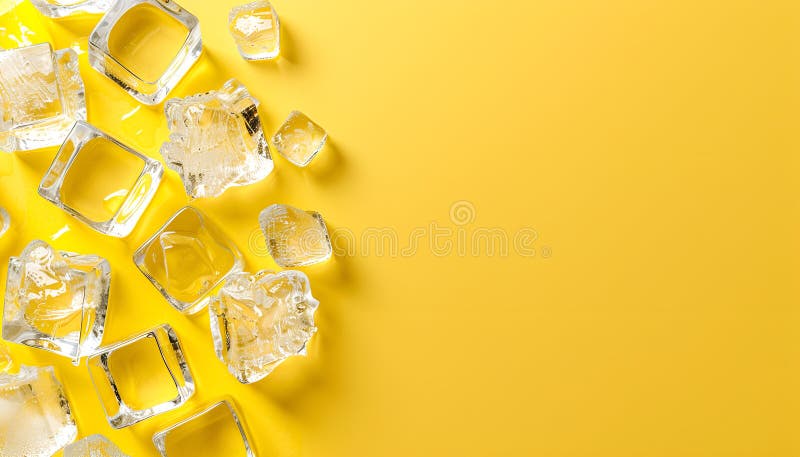 Cuburi de gheață foarte clare pe fond galben pentru text royalty free stock images