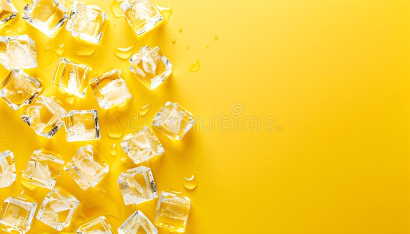 Cuburi de gheață foarte clare pe fond galben pentru text royalty free stock image