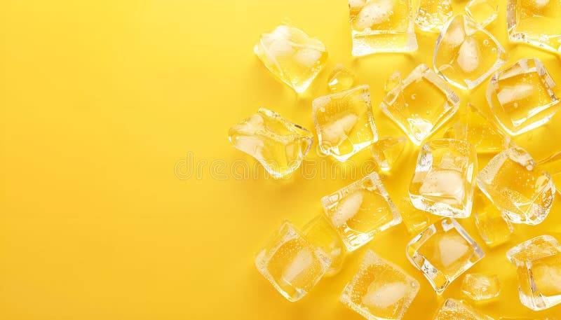 Cuburi de gheață foarte clare pe fond galben pentru text royalty free stock photo