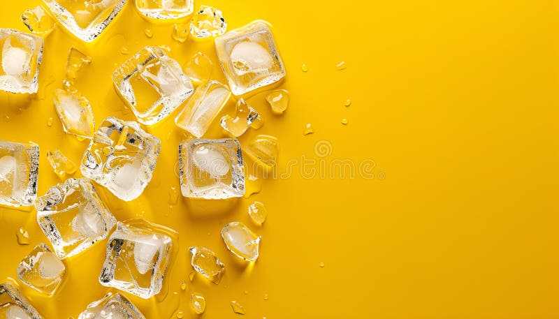 Cuburi de gheață foarte clare pe fond galben pentru text royalty free stock photography