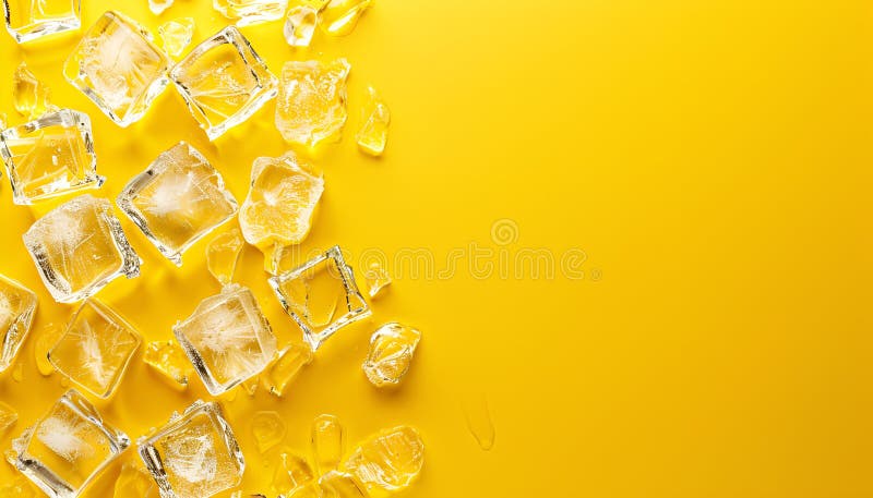 Cuburi de gheață foarte clare pe fond galben pentru text royalty free stock photos