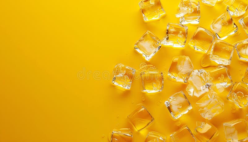 Cuburi de gheață foarte clare pe fond galben pentru text royalty free stock images