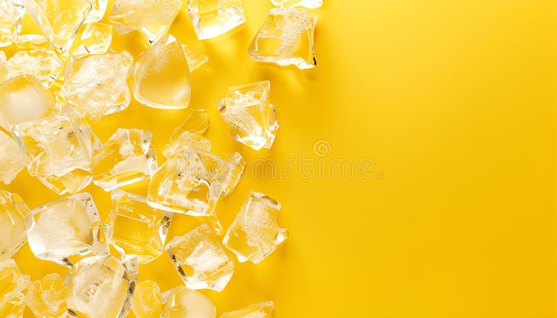 Cuburi de gheață foarte clare pe fond galben pentru text royalty free stock image