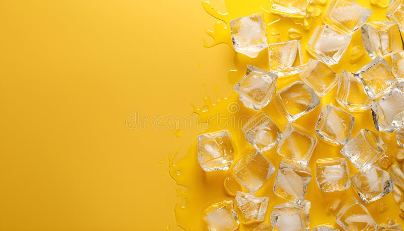 Cuburi de gheață foarte clare pe fond galben pentru text stock images
