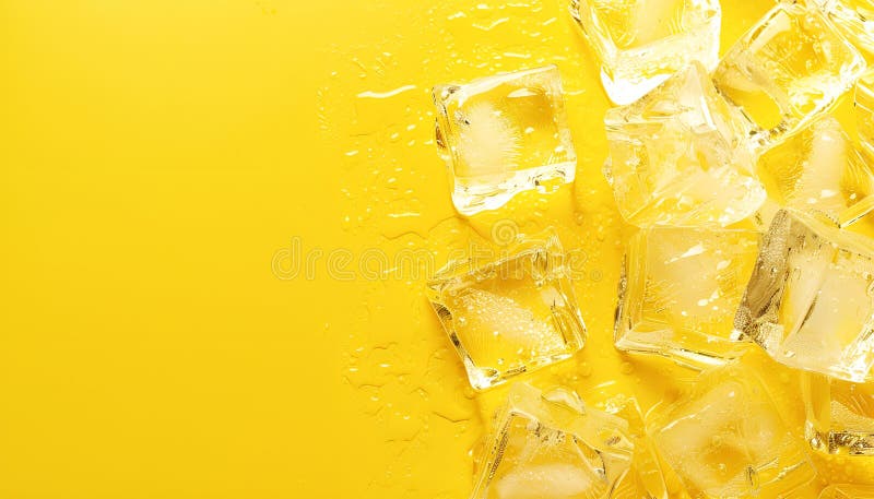 Cuburi de gheață foarte clare pe fond galben pentru text stock image