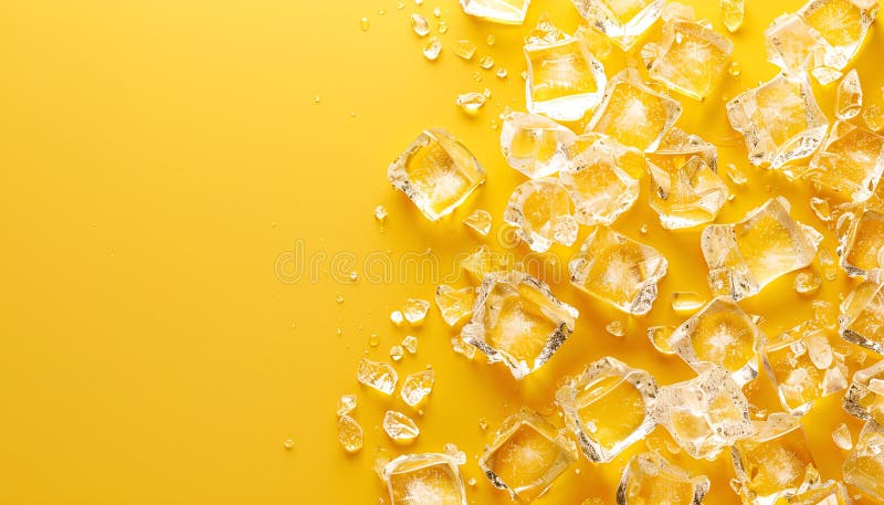 Cuburi de gheață foarte clare pe fond galben pentru text stock images