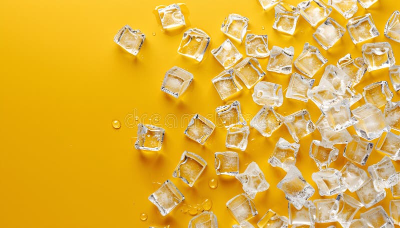 Cuburi de gheață foarte clare pe fond galben pentru text stock image