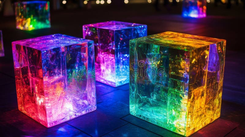 Cuburi de sticlă colorate iluminate pe timp de noapte vector illustration