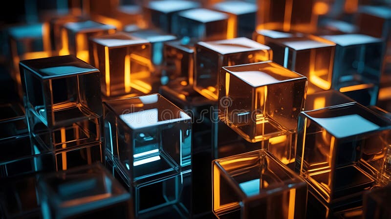 Cuburi de sticlă iluminate cu compoziție abstractă stock illustration