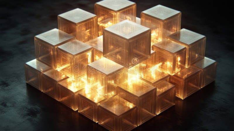 Cuburi De Sticlă Iluminate Cu Structură Abstractă stock illustration