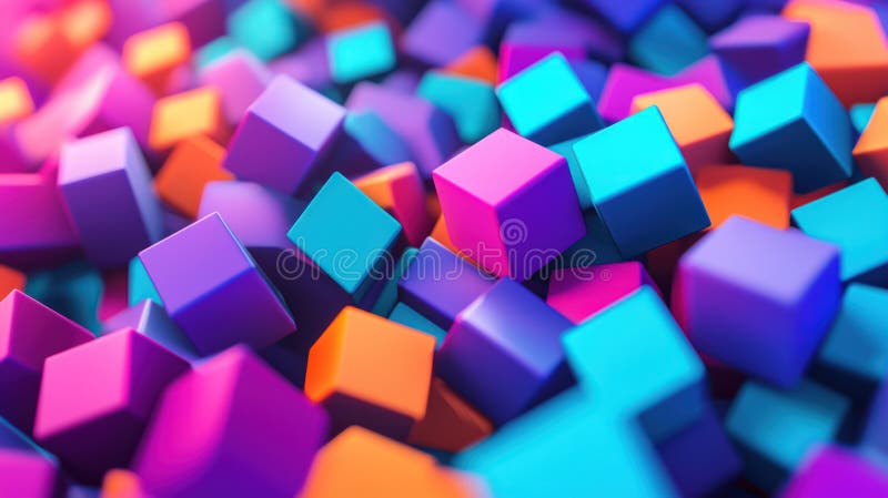 Cuburile colorate creează o scenă dinamică vibrantă, care arată o combinație de forme de model de limbă mare în diferite nuanțe stock images