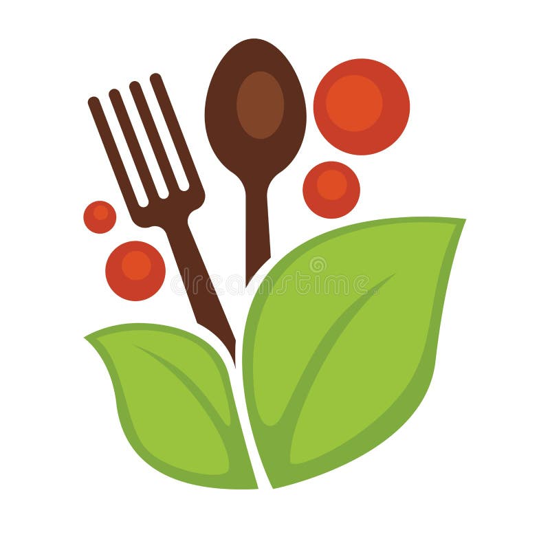 Cuchara y bifurcación vegetales del vector de la hoja de la comida del vegano libre illustration Cuchara y bifurcación vegetales del vector de la hoja de la comida del vegano libre illustration