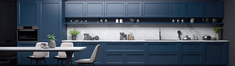 Cucina blu scura moderna e interio minimalista illustrazione vettoriale