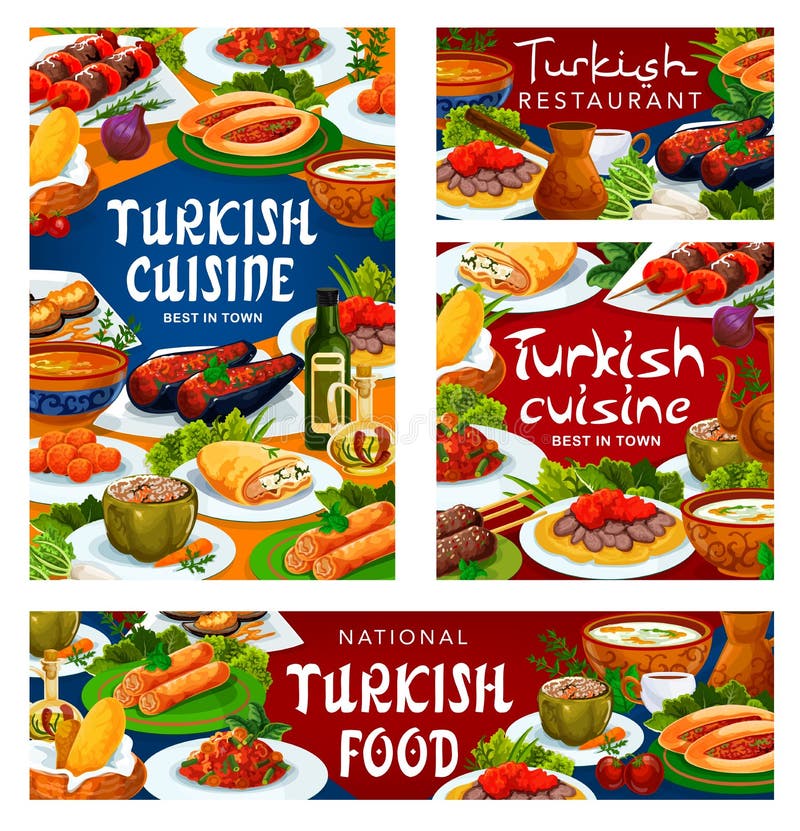 Cucina turca - alimenti autentici piatti nazionali illustrazione vettoriale