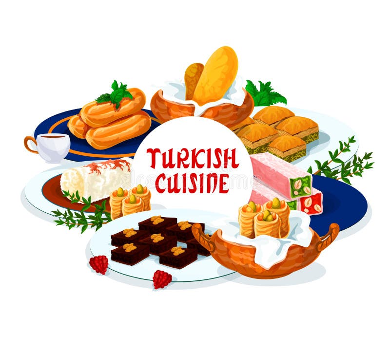 Cucina turca cibi dolci dolci di menu pasti illustrazione di stock