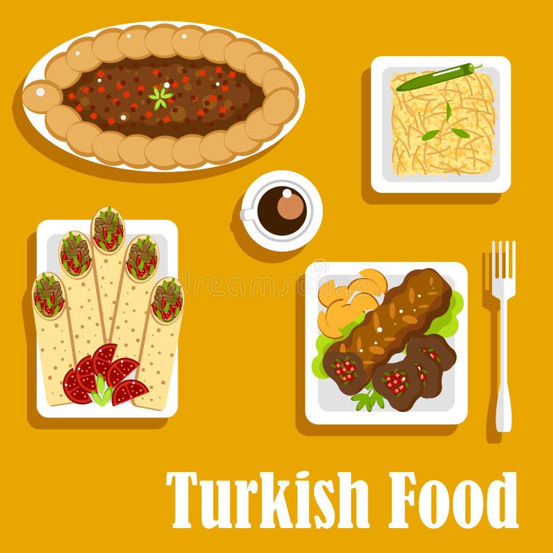 Cucina turca con il kebab e lo shawarma illustrazione vettoriale