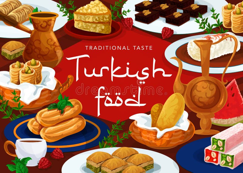Cucina turca dessert cibi dolci di pasticceria illustrazione vettoriale