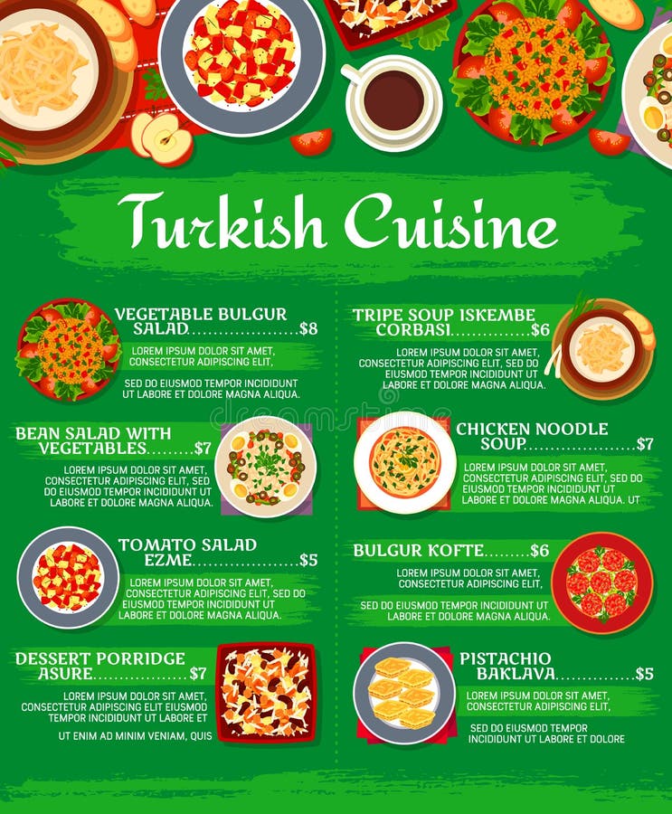 Cucina turca menù ristorazione piatti per pranzo royalty illustrazione gratis
