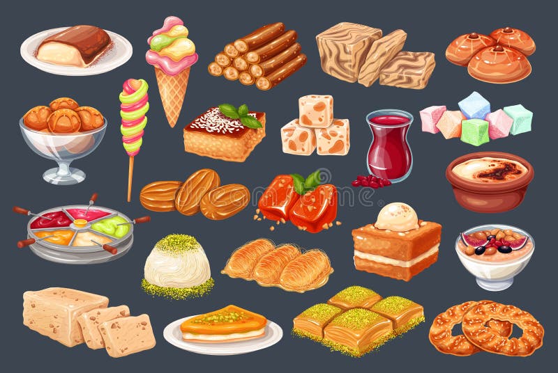 Cucina turca piatti tradizionali illustrazione di stock