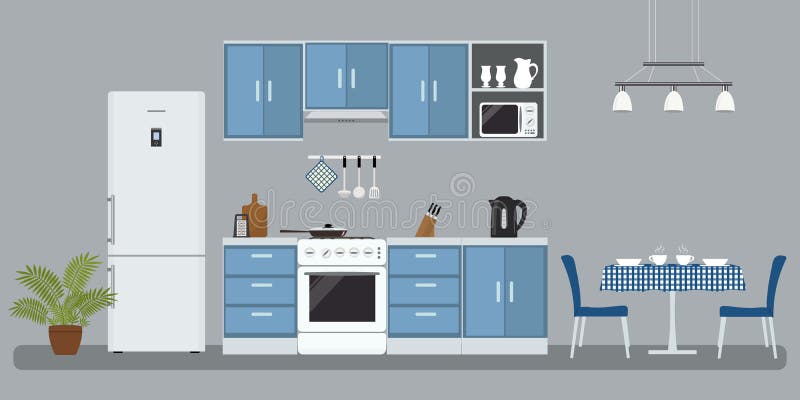 Cucina in un colore blu illustrazione vettoriale Cucina in un colore blu illustrazione vettoriale