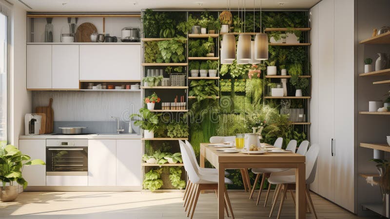 Cucina urbana con piante illustrazione di stock