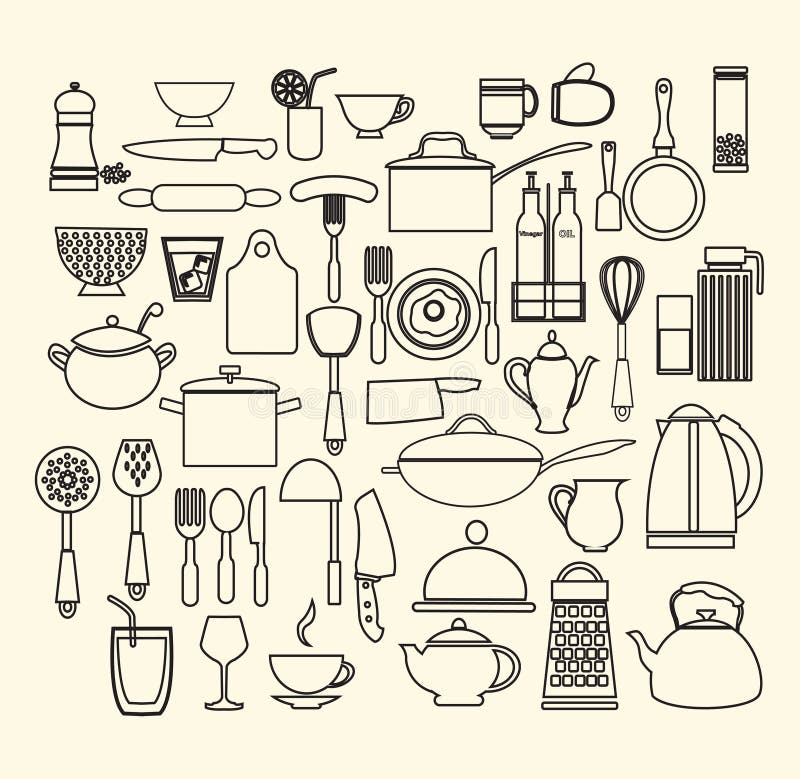Cucinando le icone della cucina e degli alimenti messe illustrazione vettoriale Cucinando le icone della cucina e degli alimenti messe illustrazione vettoriale