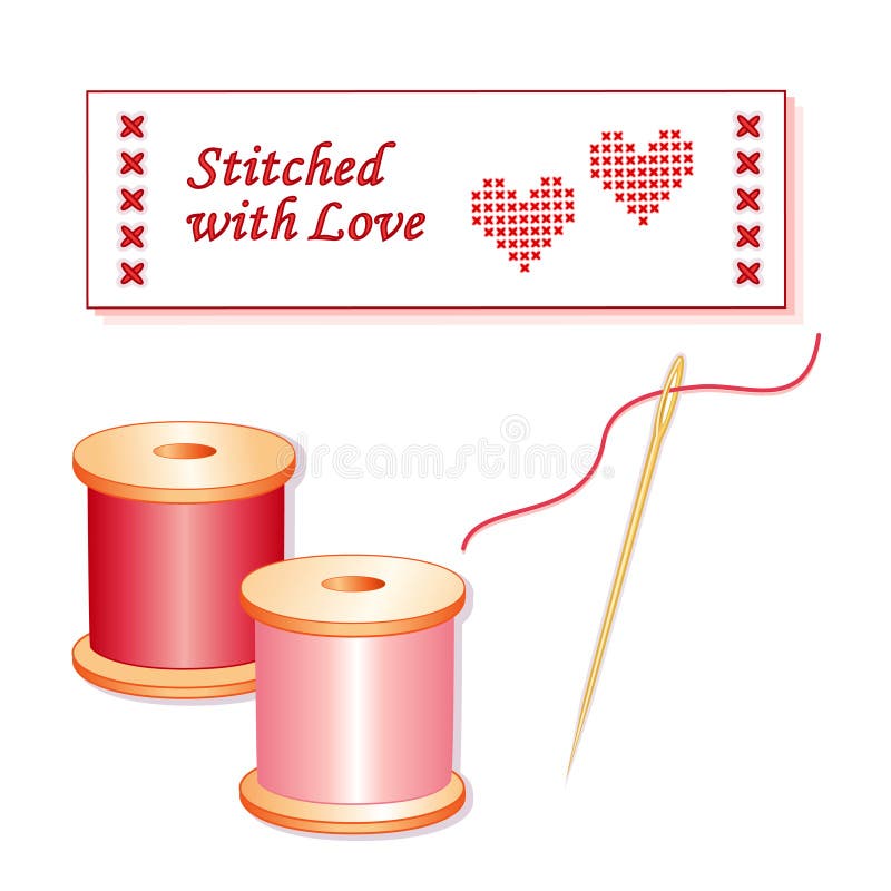 Etichetta da cucito 'Stitched with Love' royalty illustrazione gratis