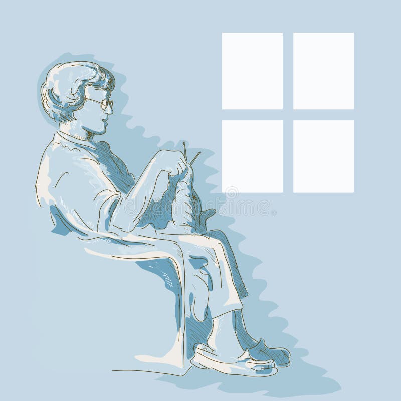 Cucito di lavoro a maglia della nonna illustrazione di stock Cucito di lavoro a maglia della nonna illustrazione di stock