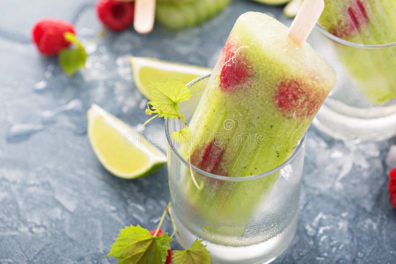 Cucumber lime raspberry spa popsicles