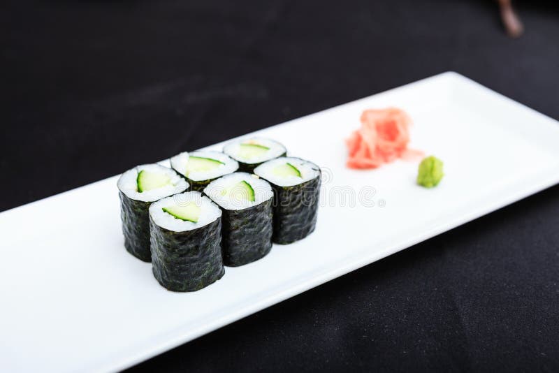 Cucumber roll set served on a plate