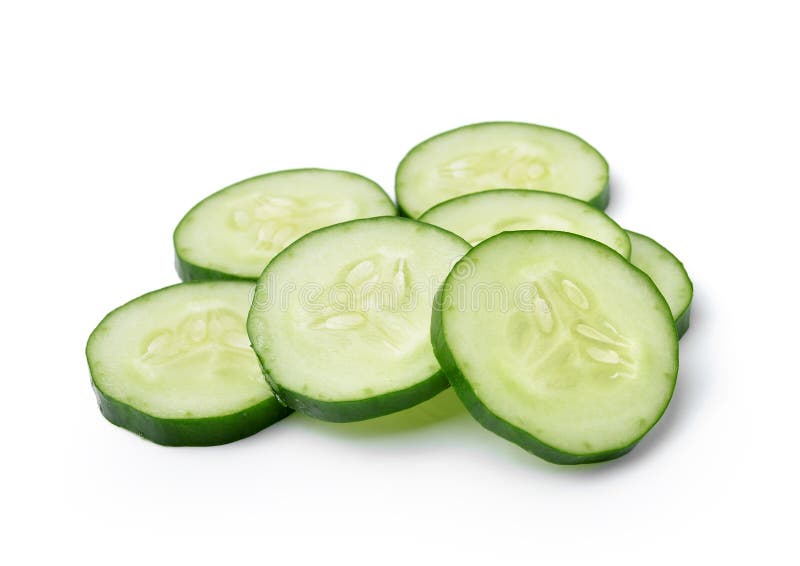 Cucumber and slices isolated over white background