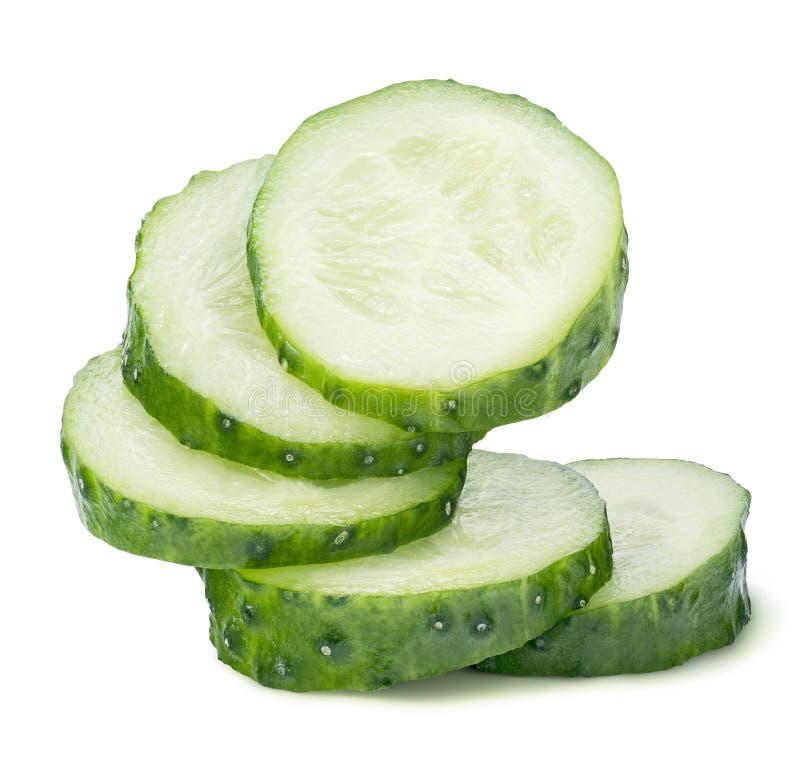 Cucumber slices pile isolated on white background stock photos Cucumber slices pile isolated on white background stock photos