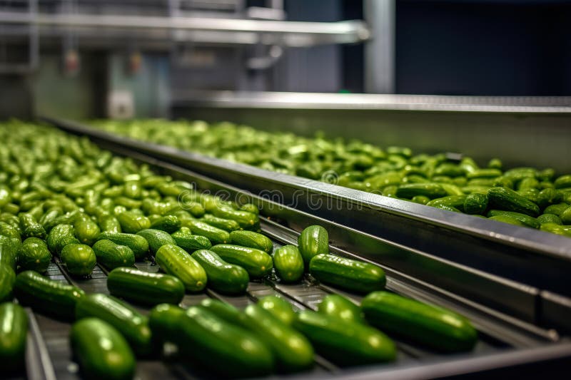 Cucumbers in a Food Processing Facility, Clean and Fresh, Ready for