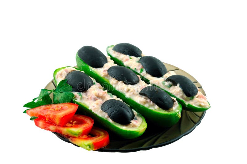 Cucumbers Stuffed with Black Olives Stock Photo Image of chive
