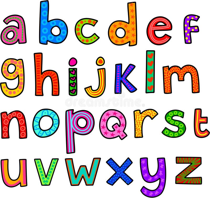 A set of 26 letters of the alphabet drawn in a whimsical cartoon doodle style. A set of 26 letters of the alphabet drawn in a whimsical cartoon doodle style.