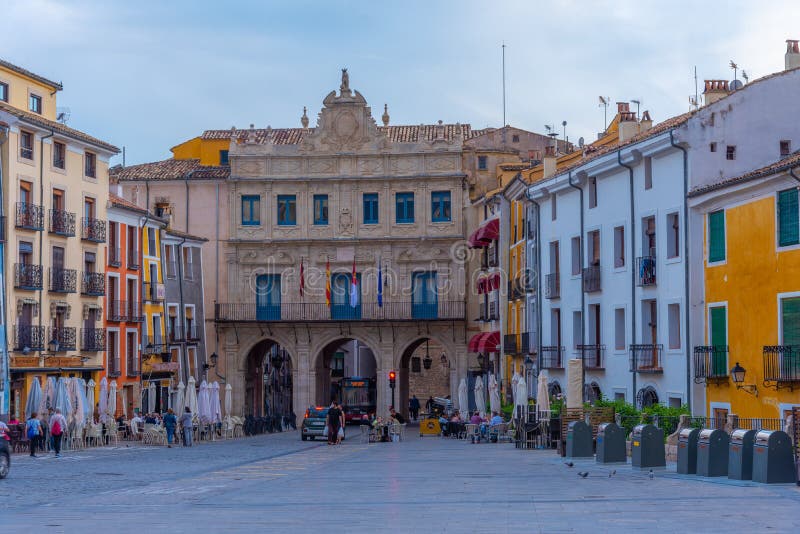 Cuenca, Spain, May 26, 2021 Plaza Mayor at Spanish Town Cuenca