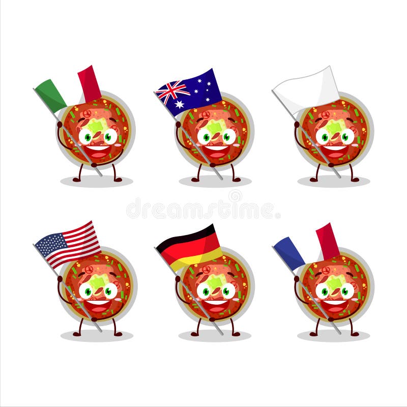 Cuenco De Chile Personaje De Dibujos Animados Llevar Las Banderas De Varios  Países Ilustración del Vector - Ilustración de receta, cocina: 216469304