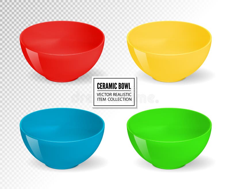 Cuencos realistas vacíos de la comida del vector Sistema de cerámica del dishware de la cocina Ruede para la comida, colección va ilustración del vector Cuencos realistas vacíos de la comida del vector Sistema de cerámica del dishware de la cocina Ruede para la comida, colección va ilustración del vector