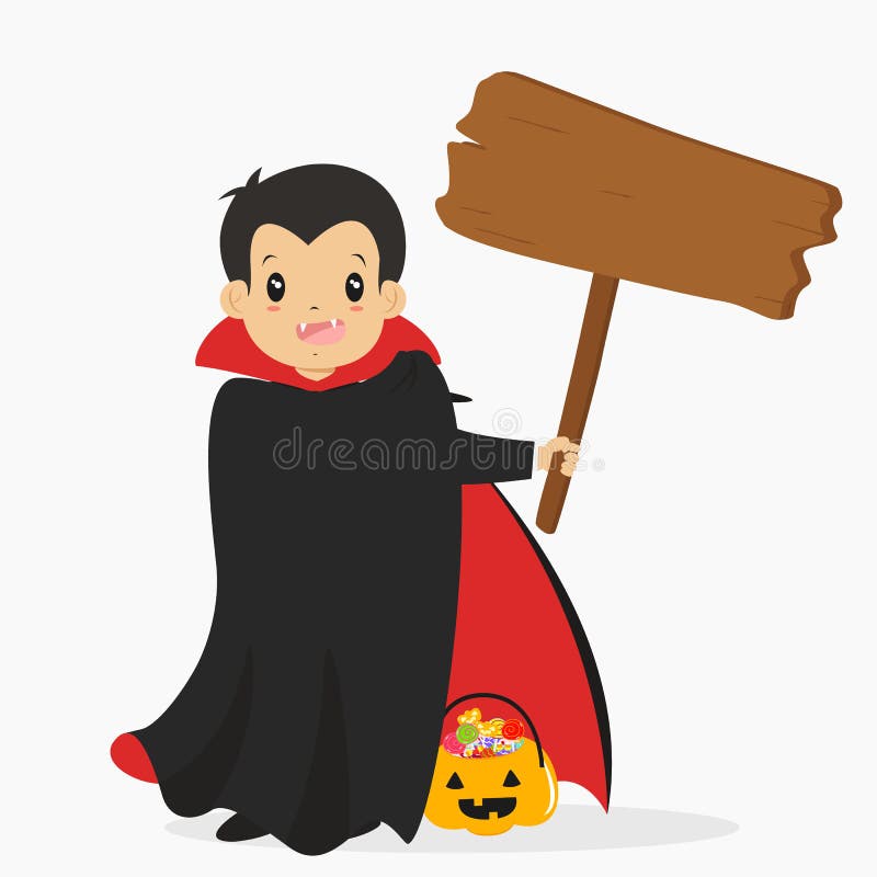 Cuenta Drácula que lleva a cabo una muestra de madera, vector de la historieta de Halloween libre illustration Cuenta Drácula que lleva a cabo una muestra de madera, vector de la historieta de Halloween libre illustration