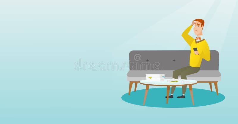 Cuentas caseras que consideran del hombre caucásico infeliz libre illustration Cuentas caseras que consideran del hombre caucásico infeliz libre illustration