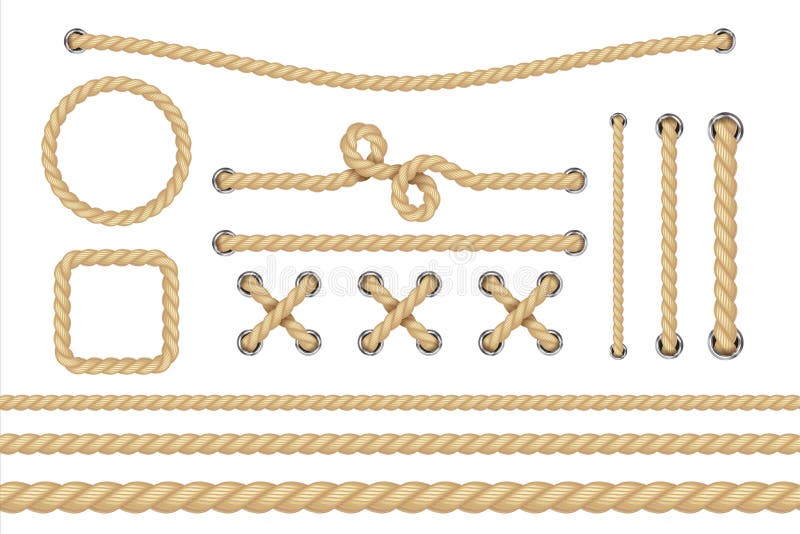 Cuerda de Autical Alrededor de y marcos cuadrados de la cuerda, fronteras del cordón Elementos de la decoración del vector de la libre illustration Cuerda de Autical Alrededor de y marcos cuadrados de la cuerda, fronteras del cordón Elementos de la decoración del vector de la libre illustration