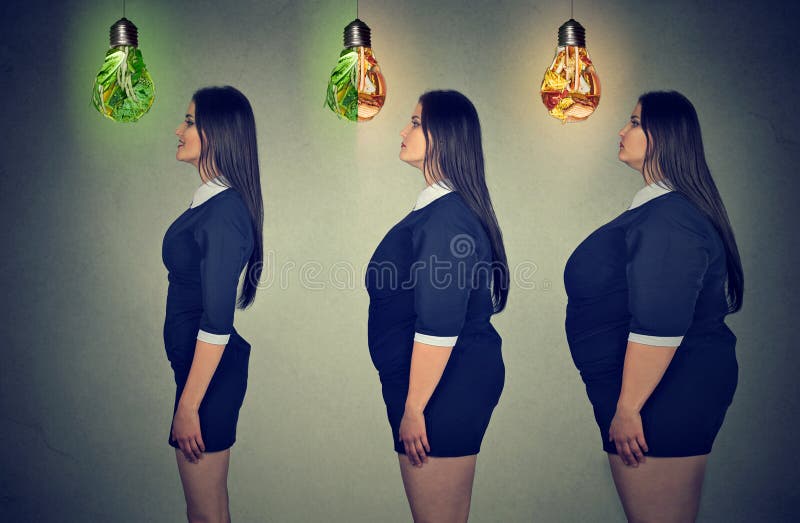 Cuerpo del ` s de la mujer antes y después de la pérdida de peso Concepto de la atención sanitaria y de la dieta