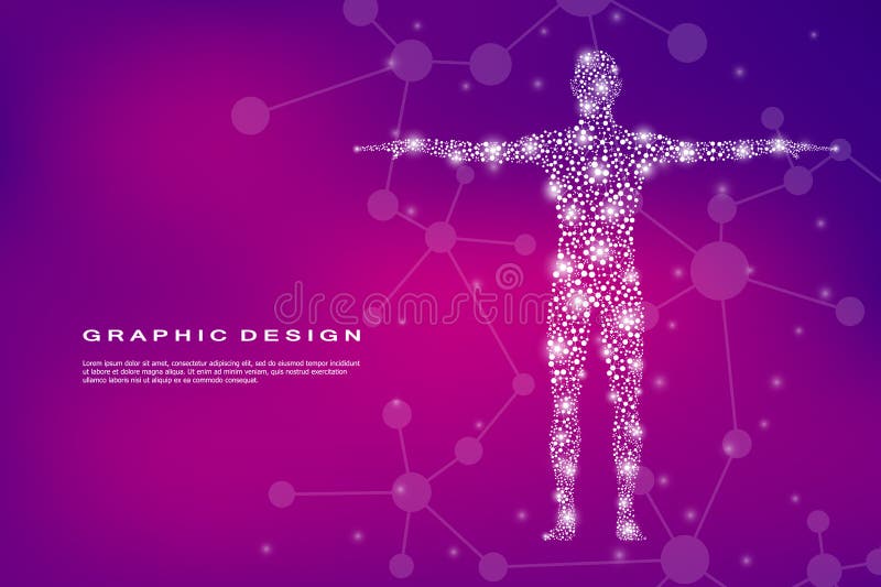 Cuerpo humano abstracto con la DNA de las moléculas Medicina, ciencia y concepto de la tecnología Ilustración del vector