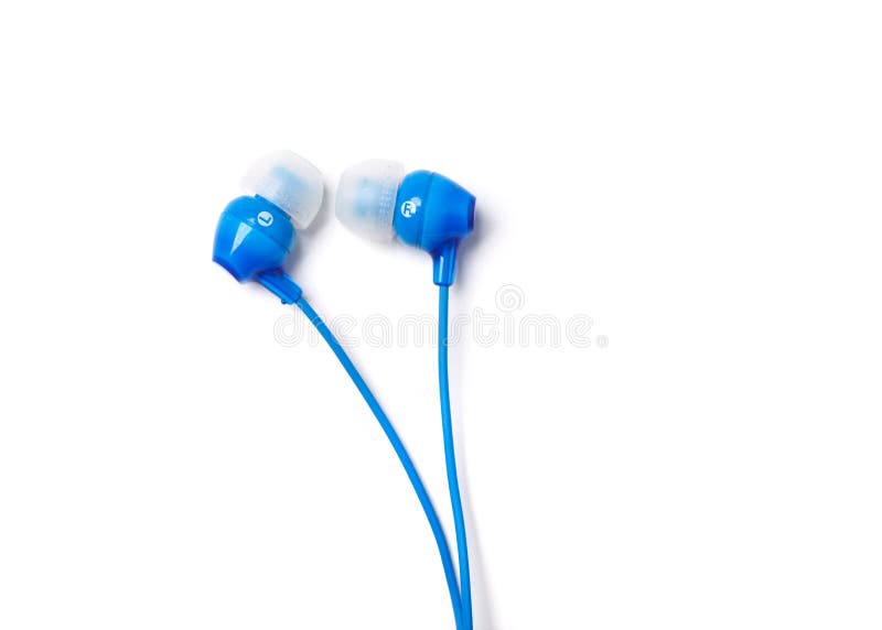 Cuffie blu isolate su bianco fotografia stock libera da diritti