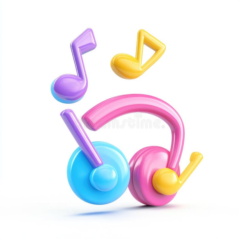 Cuffie colorate e note musicali 3D Render illustrazione di stock