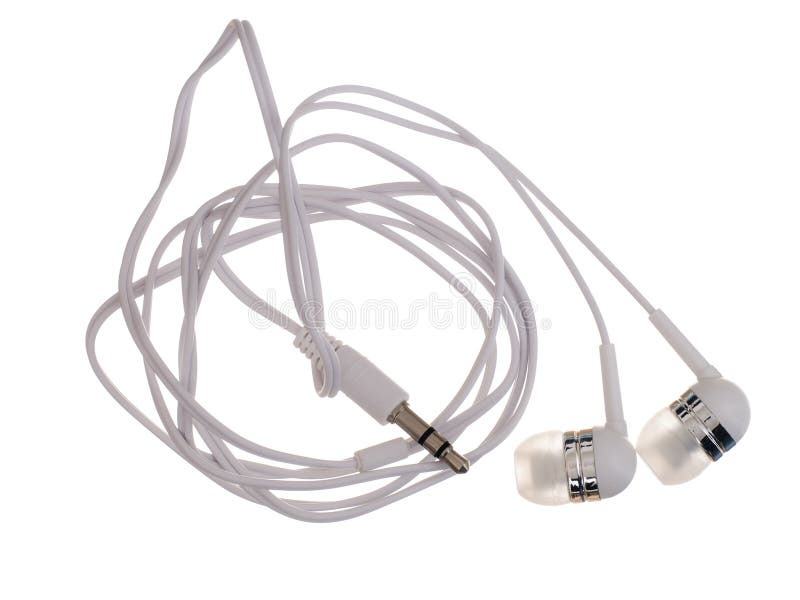 Cuffie di stile di Earbud isolate su fondo bianco fotografia stock