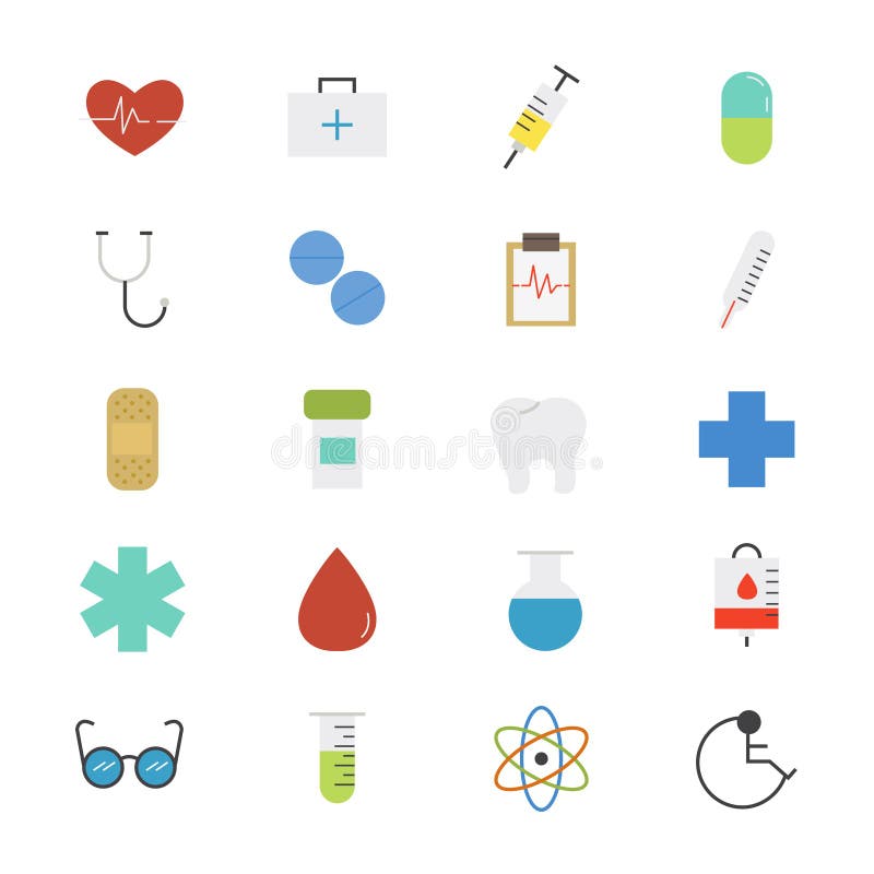 Cuidados médicos e cor lisa médica dos ícones ilustração royalty free Cuidados médicos e cor lisa médica dos ícones ilustração royalty free