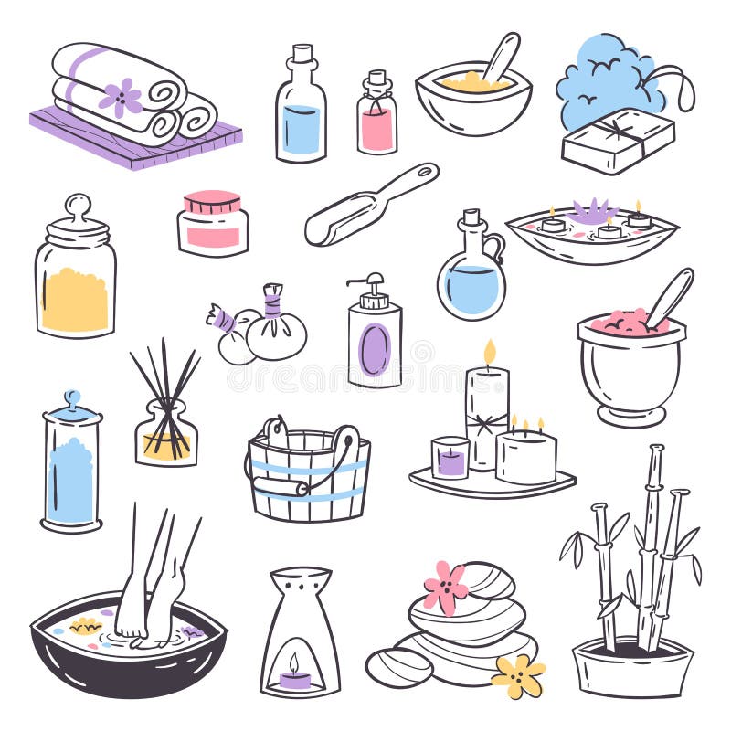 Cuidados médicos naturais tirados da terapia do abrandamento da massagem da beleza dos ícones dos tratamentos da terapia da massa ilustração do vetor Cuidados médicos naturais tirados da terapia do abrandamento da massagem da beleza dos ícones dos tratamentos da terapia da massa ilustração do vetor