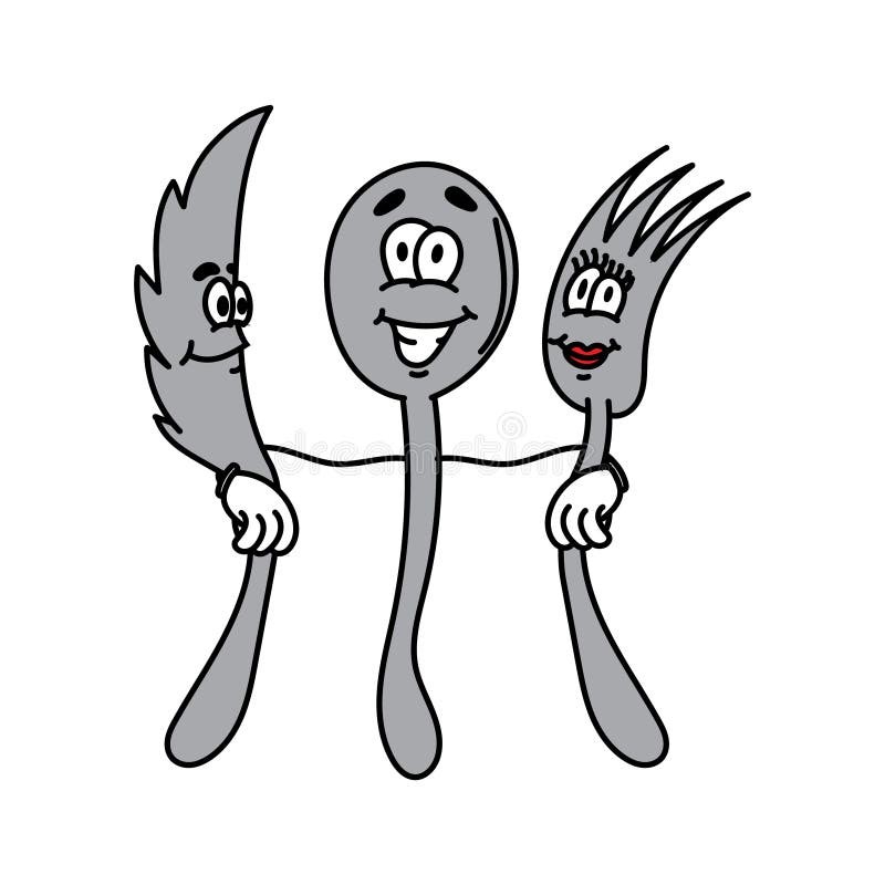 Cuillère, couteau et fourchette de bande dessinée illustration de vecteur Cuillère, couteau et fourchette de bande dessinée illustration de vecteur