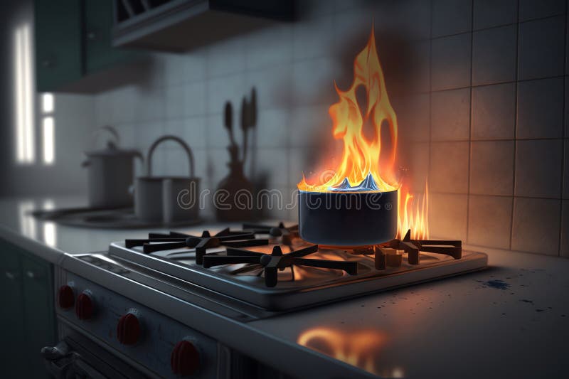 Cuisinière à Gaz. Feu Dans Une Cuisine. Flammes D'incendie Dans Un Poêle à  Gaz. Ai Génératif Illustration Stock - Illustration du appareil, fonte:  272858187
